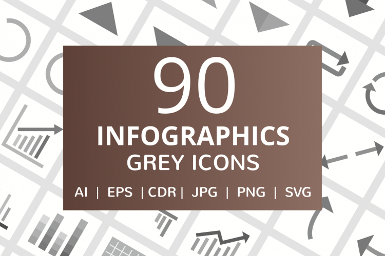 90 Infographics Flat Greyscale Icons