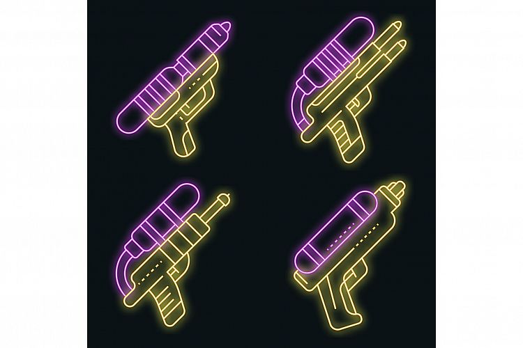 Squirt gun icons set vector neon