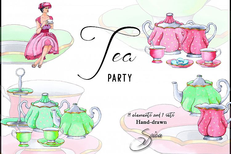 Tea party. Hand painted clip art