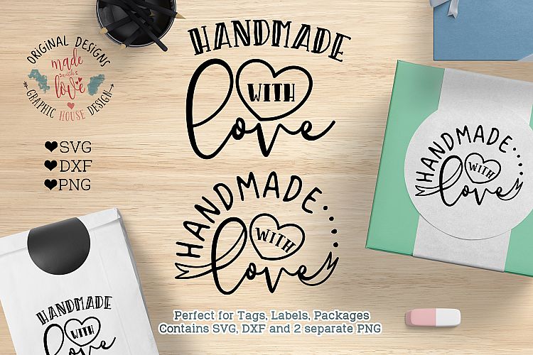 Handmade with Love Cut File and Printable  (SVG, DXF, PNG)