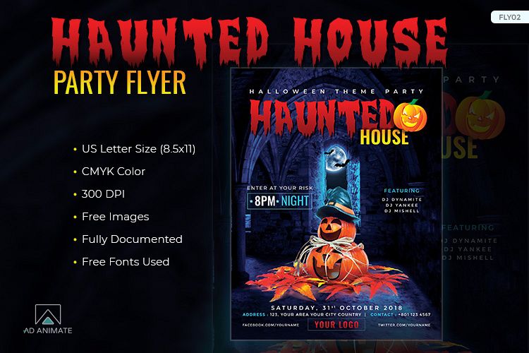 Haunted House Party Flyer template for Halloween