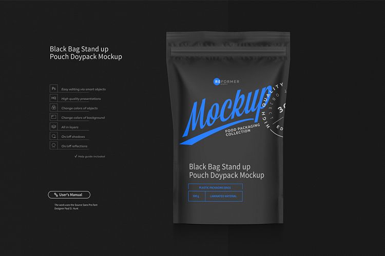 Black Bag Stand up Pouch Doypack Mockup