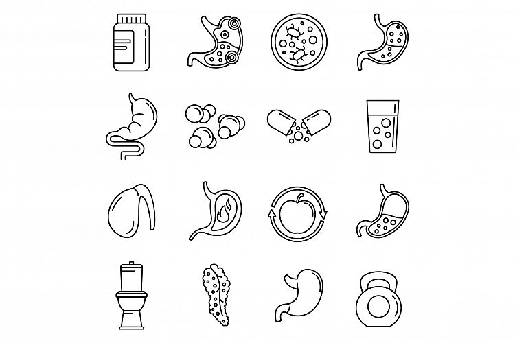 Digestion health icons set, outline style