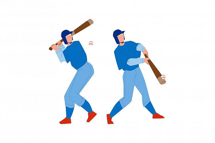 Baseball Player Hit Ball With Bat On Field Vector