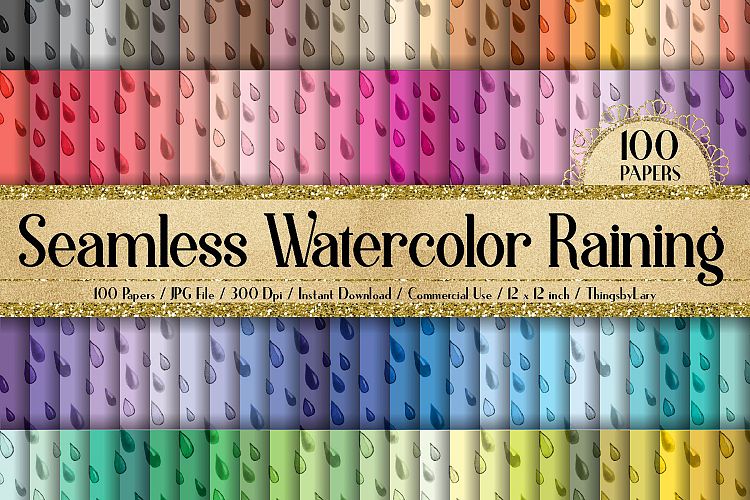 100 Seamless Watercolor Raining Digital Papers