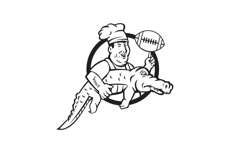 American Football Chef Gator Mascot Circle