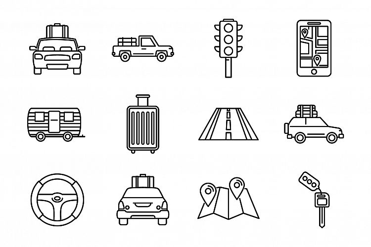 Road car trip icons set, outline style example image 1