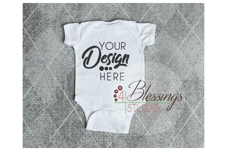 Download Blank White Baby Bodysuit Shirt Mockup Flat Lay Onesie (129244) | Mock Ups | Design Bundles