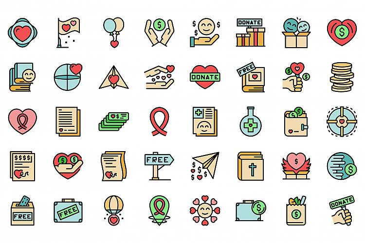 Charitable giving icons set vector flat example image 1