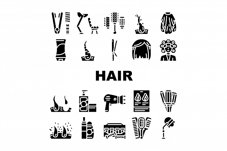 Healthy Hair Treatment Collection Icons Set Vector example image 1