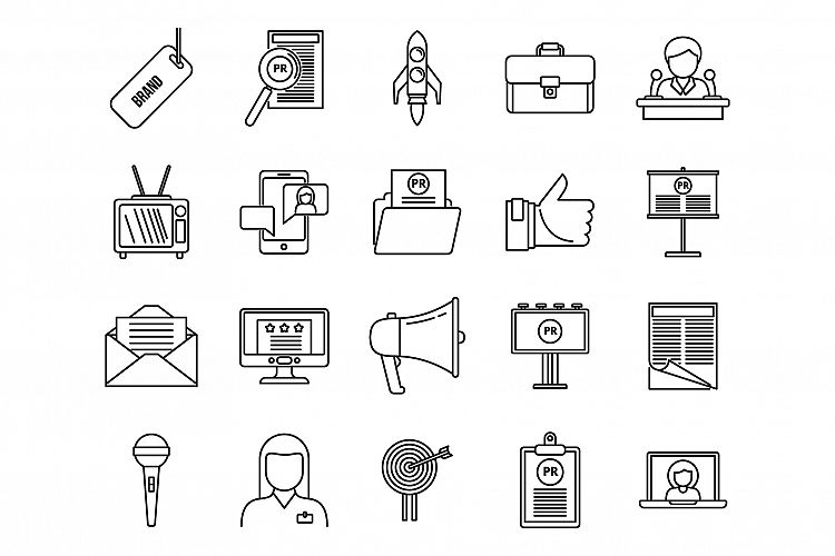 Company PR specialist icons set, outline style example image 1
