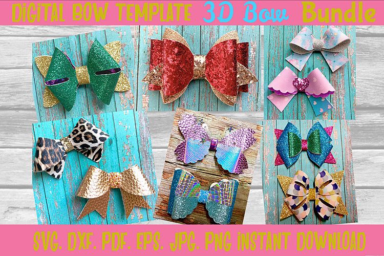3D Hair bow Template Bundle. Svg. Dxf. Pdf. Eps. Jpg. Png