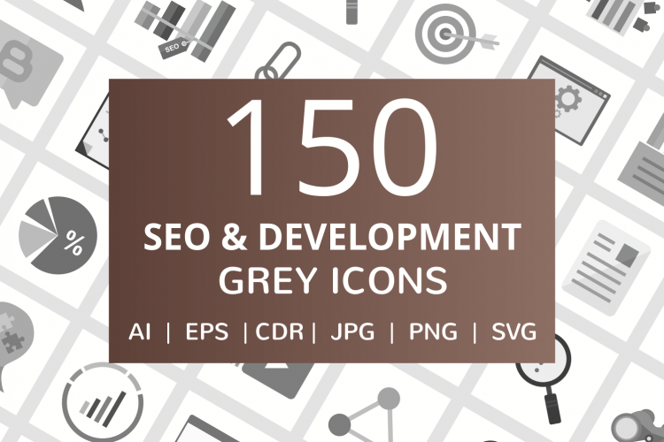 150 SEO   Development Flat Greyscale Icons