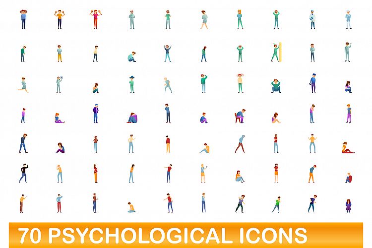 70 psychological icons set, cartoon style example image 1