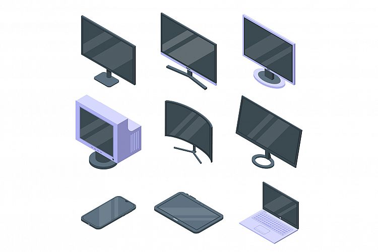 Monitor icons set, isometric style example image 1
