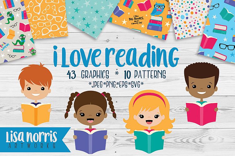 I Love Reading Clip Art, Patterns, & SVG Cutting Files