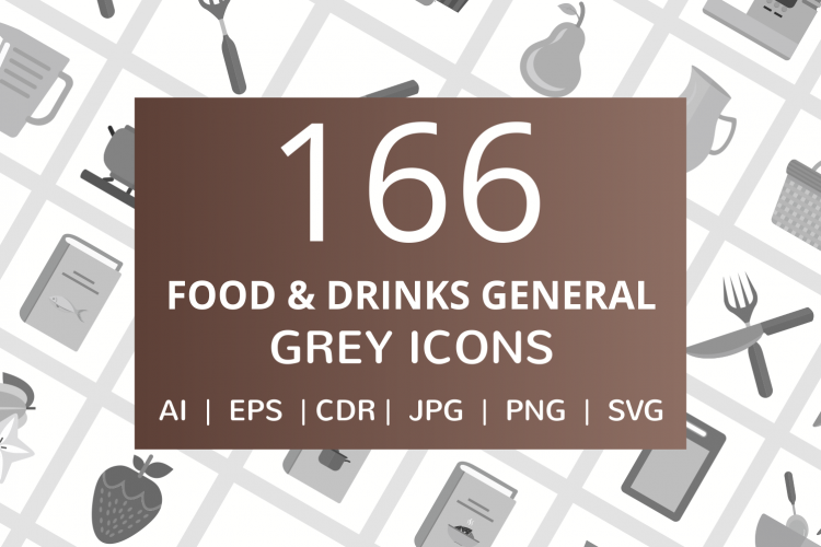 166 Food   Drinks General Flat Greyscale Icons