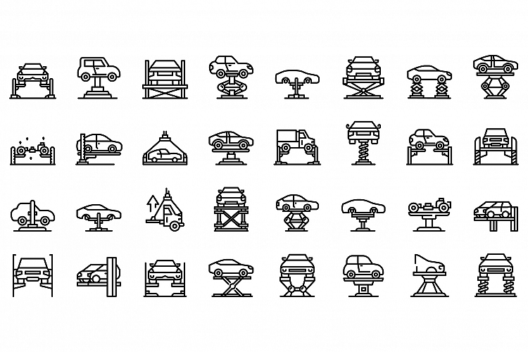 Car lift icons set, outline style example image 1