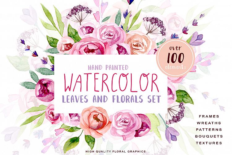 Watercolor Leaves and Floral Kit