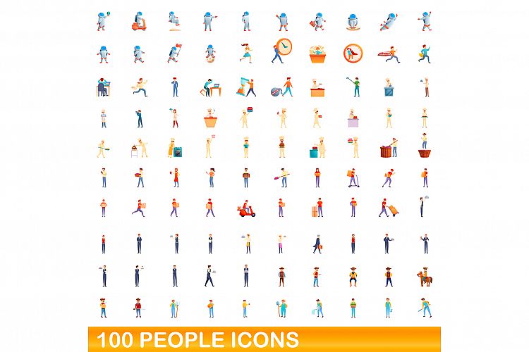 100 people icons set, cartoon style example image 1