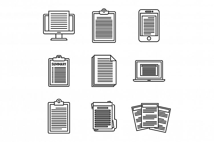 Summary text icons set, outline style example image 1