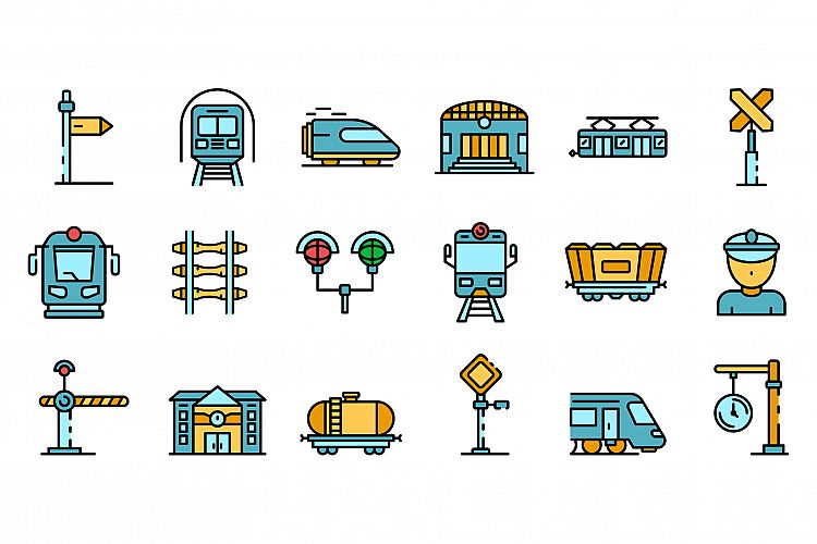 Railway station icons set vector flat example image 1