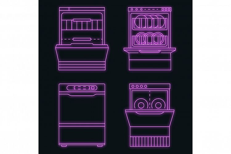 Dishwasher machine icon set vector neon