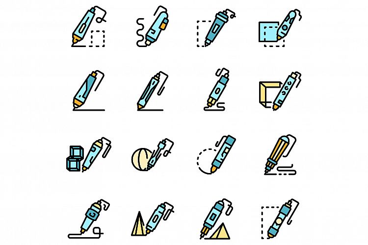 3d pen icons set vector flat example image 1