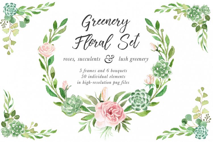Watercolor Greenery Floral Set