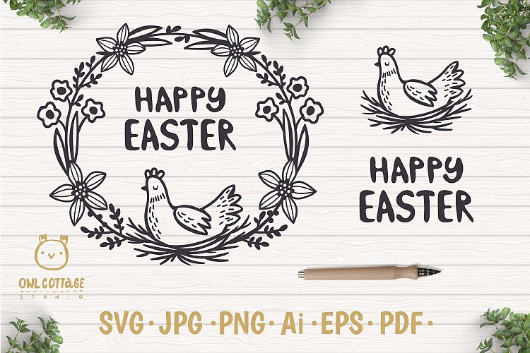 Download Free Svgs Download Easter Wreath With Hen Svg Easter Floral Monogram Easter Free Design Resources