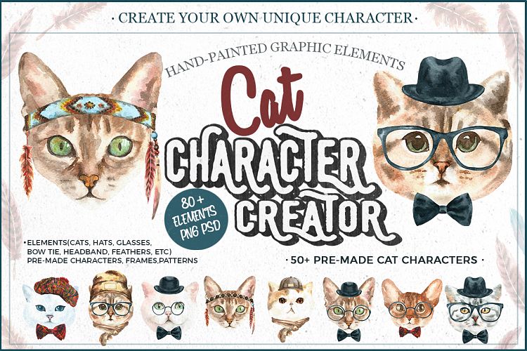 Watercolor Cats.Animal creator