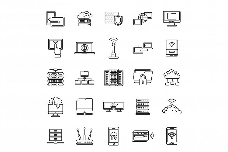 Global remote access icons set, outline style example image 1