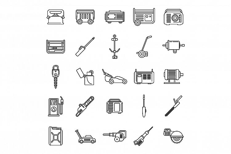 Modern gasoline tools icons set, outline style