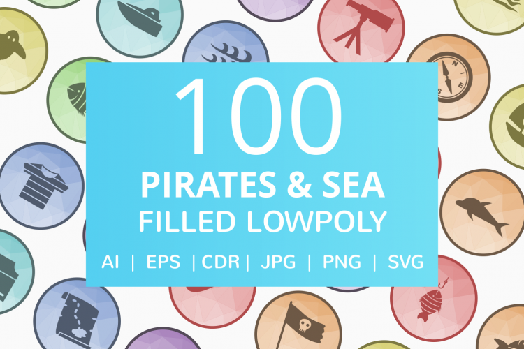 100 Pirate   Sea Filled Low Poly Icons