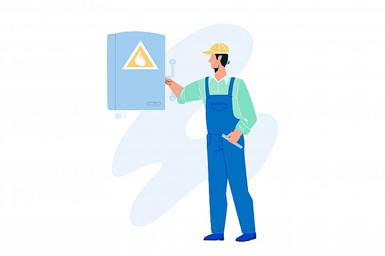 Gas Technician Worker Check Heating Boiler Vector example image 1