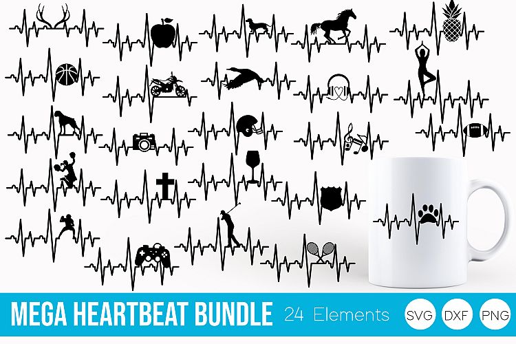 Mega Heartbeat Bundle SVG, DXF, PNG Bundle Cut Files 