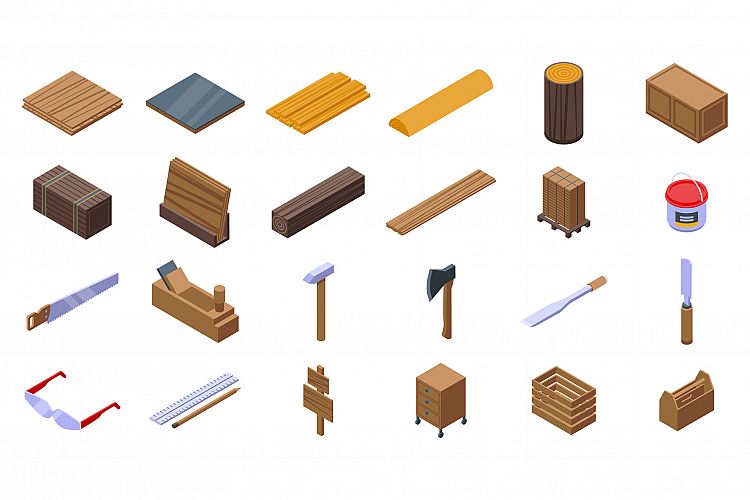 Plywood icons set, isometric style example image 1