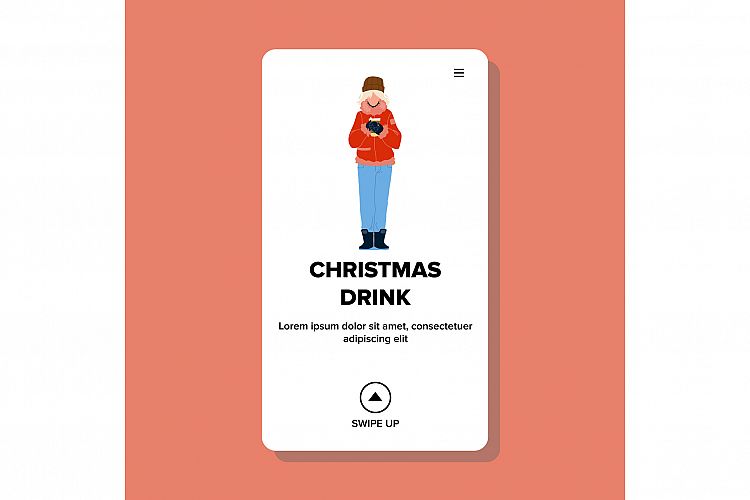 Christmas Drink Enjoying Woman On Street Vector example image 1