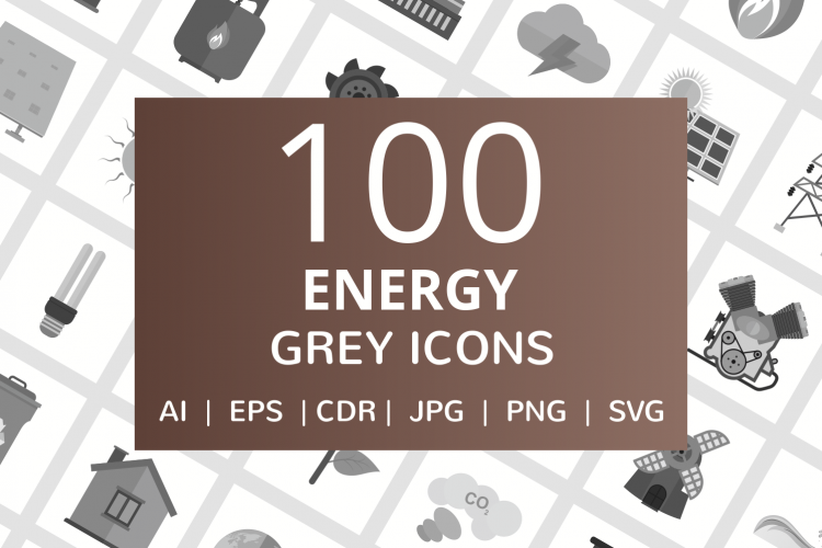 100 Energy Flat Greyscale Icons