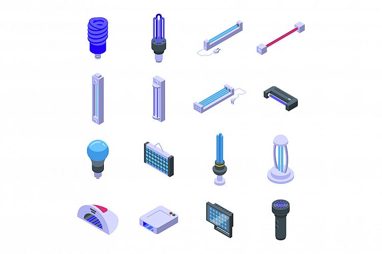 UV lamp icons set, isometric style example image 1