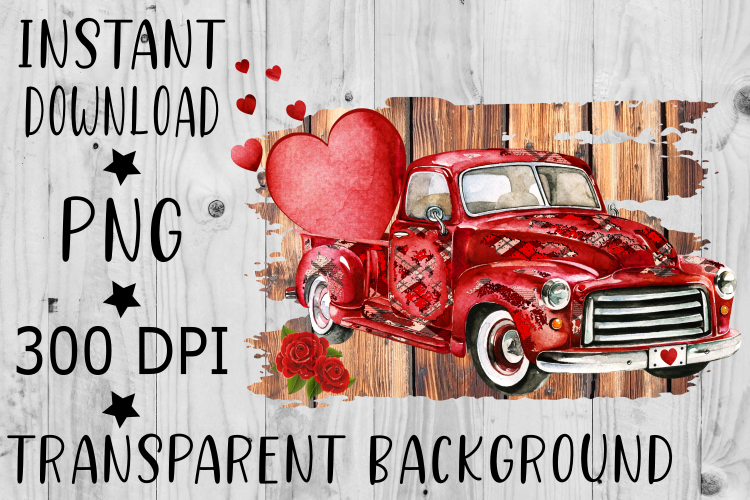 Download Red Plaid Truck, Valentines Day, Sublimation, PNG