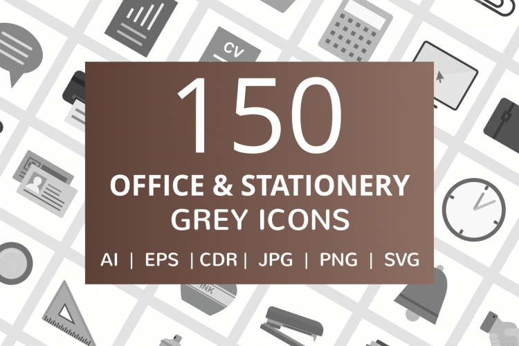 150 Office   Stationery Flat Greyscale Icons