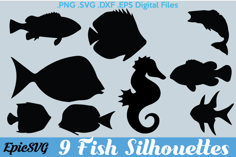 9 Fish | .SVG .DXF | clipart Vector Graphic Fish Seahorse Sea Life Silhouette Cameo Cricut ...