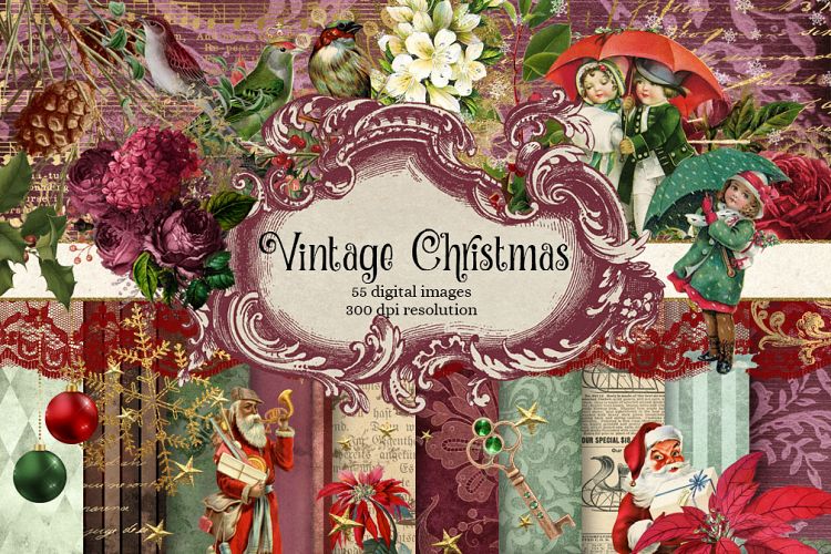 Vintage Christmas Digital Scrapbooking Kit