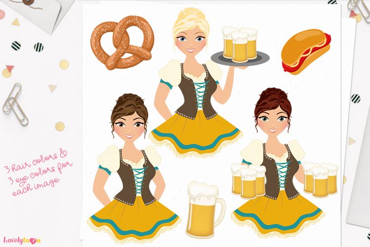 Woman oktoberfest character clip art (L283 Carly)