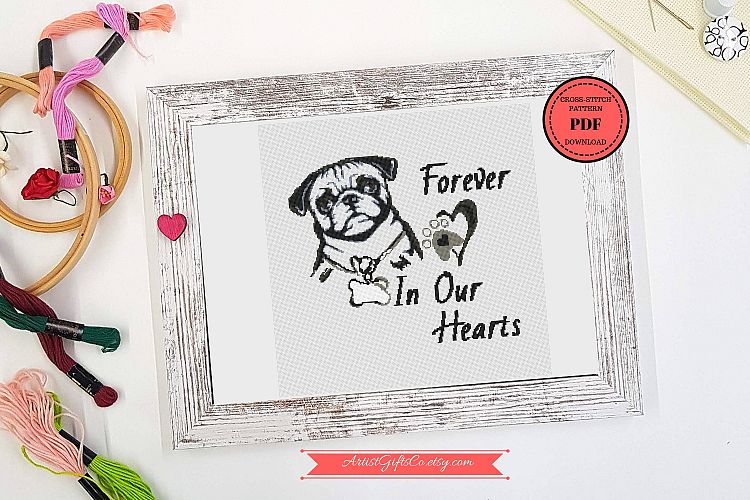 Dog Pug Cross stitch pattern PDF Dog lover gift Embroidery