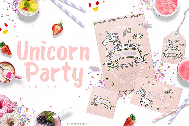 Unicorn Party Printables - Birthday Invitation Set