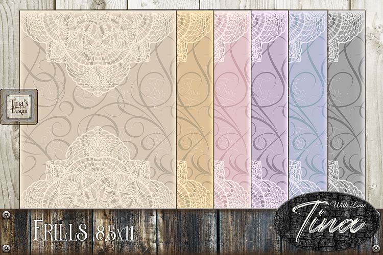 Frills and Antique Stained 8.5" x 11" 6pc Scrolls Lace