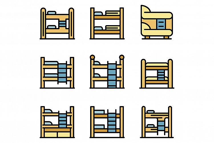 Bunk bed icons set vector flat example image 1