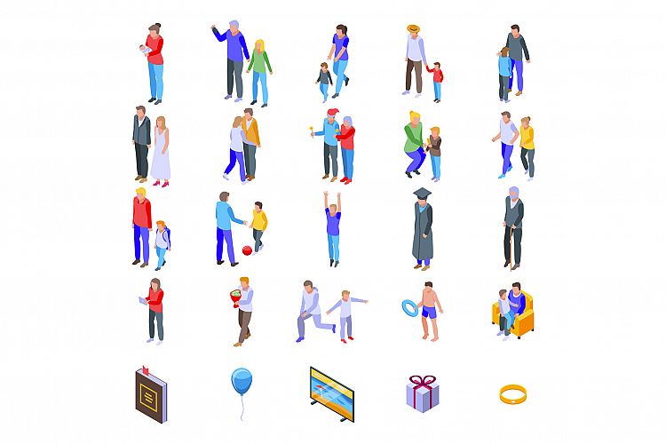 Family moments icons set, isometric style example image 1